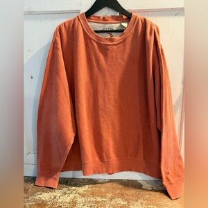 Orvis Pull Over Ribbed Sweatshirt/Sweater‎ Men XL Orange Thick Knit Crew Neck